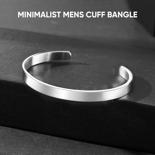 MEALGUET Stainless Steel Mens Cuff Bracelet : Minimal Cool Silver/Black/Gold Open Metal Cuff Bangle Bracelets for Men,Mens Bracelet Jewelry Gift2