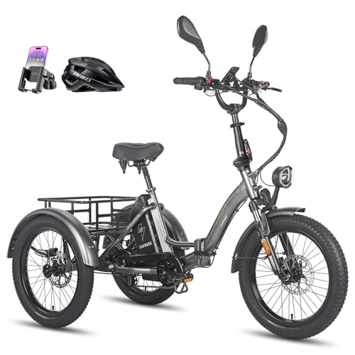 Fafrees F20 Mate Elektrische Dreirad 20 * 3.0 Zoll, 48V 21Ah Akku, e Bike klapprad 65N.m Motor, 3-Rad ebike 25km/h, Reichweite bis zu 55-110Km (Kleiner hinterer Korb, Grau)