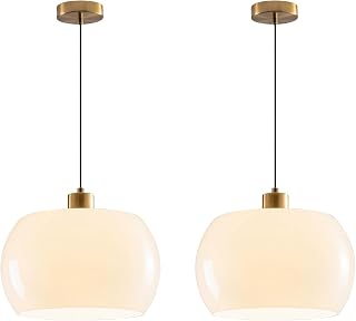 Set of 2 Opal Glass Hanging Lights Industrial Kitchen Iland Lamp