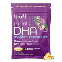 Rootd Prenatal DHA - 300 ملغ من أوميغا 3 DHA النباتي النقي من زيت الطحالب، مكمل نباتي قبل الولادة للحمل، نمو دماغ الجنين وعينه، غير معدل وراثيًا، نكهة الليمون وإكليل الجبل، 30 كبسولة هلامية