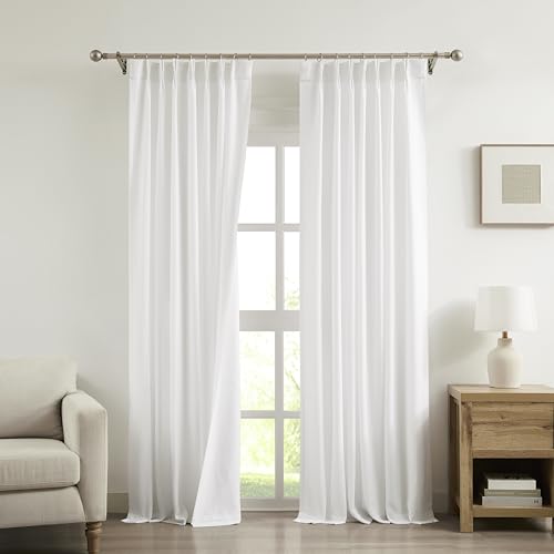 Vision Home White Pinch Pleated Light Filtering Curtains 95 inch Length - image 1