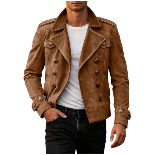 fartey Suede Jacket Men Double Breasted Collared Button Up Vintage Cardigan - image 2