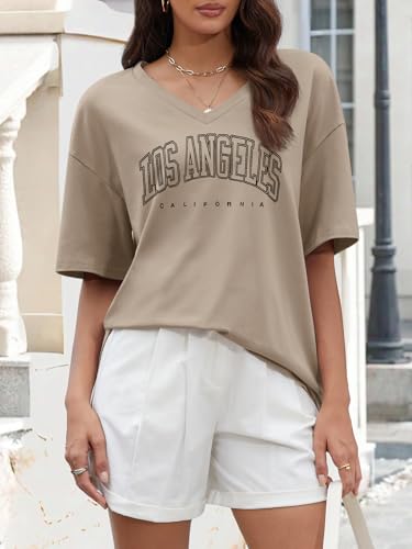 Image of ATHMILE Womens Oversized Shirts V Neck Plus Size Spring Workout Summer Tops Beach Vacation 2026 Gym Clothes Basic Tee
