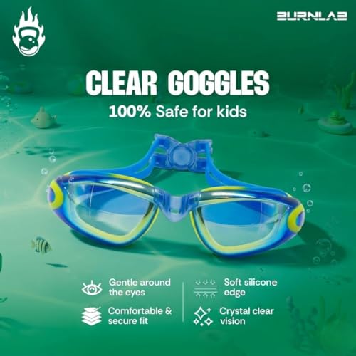 Image of BURNLAB Swimming Goggles for Kids, Clear Vision Pool Goggles for Boys & Girls, Easy Adjustable Strap (blue)