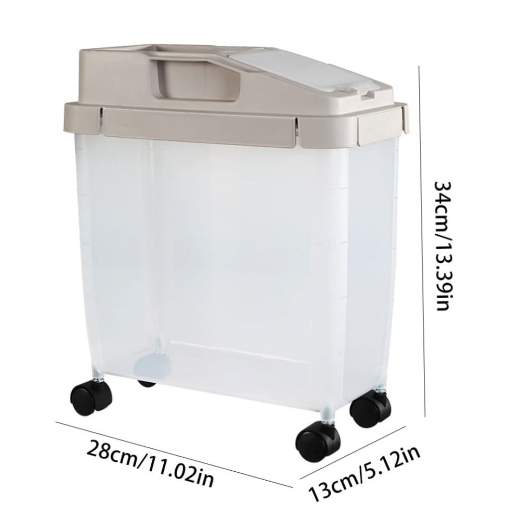 Bac de Stockage d'ingrédients, conteneur de 10kg Riz, Aliments secs, scellé sur Roues avec Couvercle, Tasse à mesurer Le café