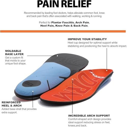 Form 220+ lbs Plantar Fasciitis Insoles – Reinforced Comfort Shaped High Arch Insoles Shoe Inserts for Plantar Fasciitis Women and Men – Shock Absorption - Flat Feet Orthotic Inserts for Work Boots