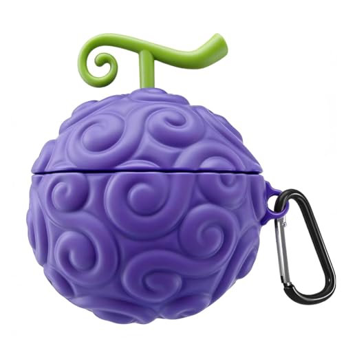 Cute 3D Cartoon Silicone Earphone Cover Compatible with AirPods 3/4/Pro/Pro 2/Pro 3 Shockproof Anime Devil Fruit AirPods Protective Case with Carabiner for Anime Fans (Purple Airpods Pro/Pro 2)