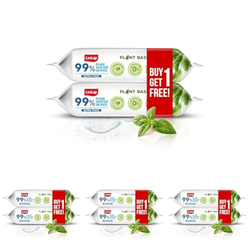 Image of LuvLap Plant Based 99% Pure Water Extra Thick Unscented Baby Wipes (72x2), Buy1 Get1 Free, with Aloe Vera & Vitamin E, pH Balanced, Paraben Free, Ideal for Delicate Skin, Dermatologically Tested