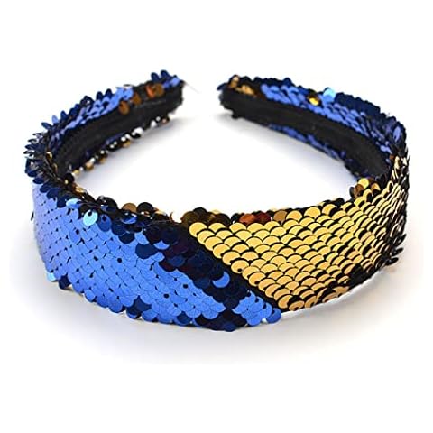 Zoestar Flip Sequins Headband Glitter Sequin Hairband Fashion Elastic Headpiece Party Decorative Hair Accessories for Women and Girls,1 Pcs (Sapphire blue over gold) Cover