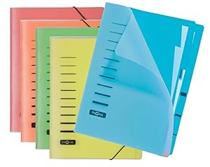 5 Stück Pagna Ordnungsmappen 6-teilig aus PP, Eckspanngummi, farbiger [ Alle 5 Farben ]