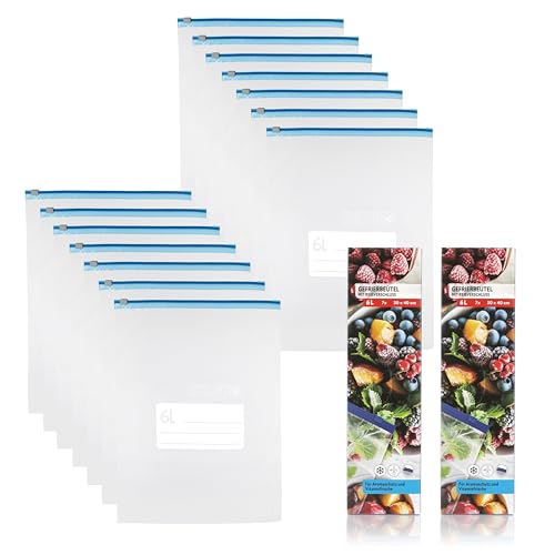 Vaily Set di 14 sacchetti per congelatore con zip, 6 l, per conservare alimenti