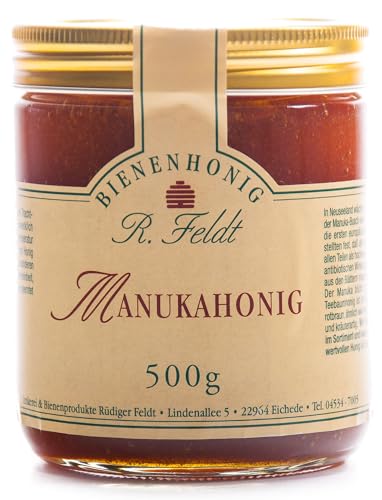 Manuka-Honig (Teebaum), Neuseeland, dunkel, flüssig, kräuterartig kräftig, 500g Manuka-Honig (Teebaum), Neuseeland, dunkel, flüssig, kräuterartig kräftig, 500g