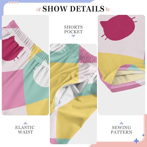 Cat on Plaid Boys Pants Boys Athletic Pants Long Pant for Boywith Pockets Wide-Leg Size 6-14Y4