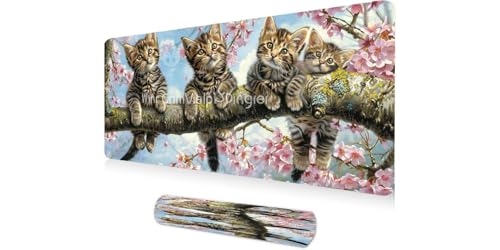 Tapis de souris XXL 1000x500mm antidérapant avec motif branches de chat pour bureau