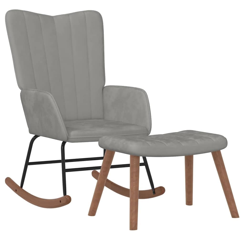 VidaXL Chaise à Bascule Velours Gris Clair – Fauteuil Relaxation Confort Moelleux, Design Moderne Salon