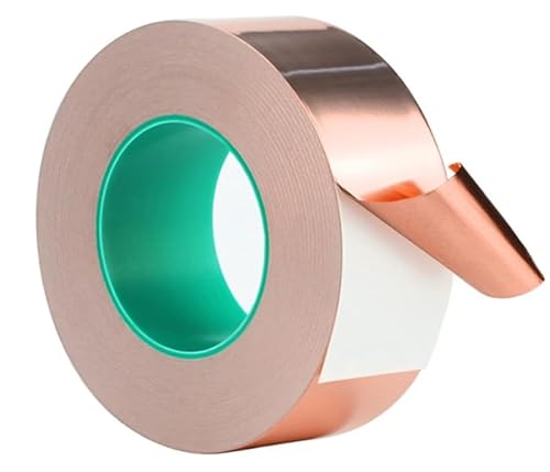 Copper Foil Tape with Double-Sided Conductive Adhesive for EMI Shielding, Grounding, Electric Repairs, Guitar Shielding, Stained Glass, Arts & Crafts, and Gardening – High Conductivity & Strong Adhesi