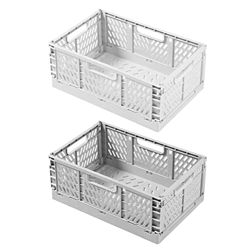 PFLYPF Lot de 2 boîtes pliantes en plastique empilables - Boîte de rangement portable - 22 x 14,8 x 8,7 cm - Convient pour cuisine, salle de bain, bureau (gris, blanc)