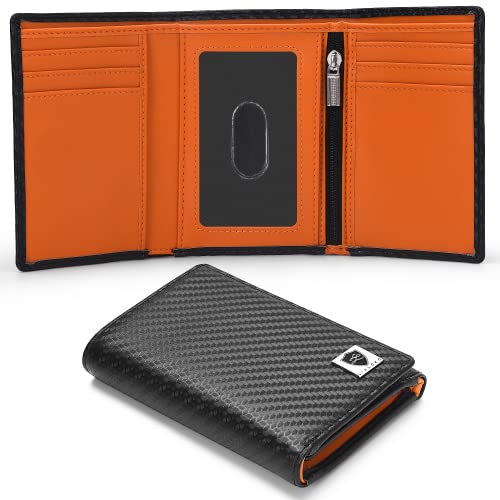 LIVLOKO Mens Wallets RFID Wallet for Men Credit Card Wallet with Coin Pocket Slim Money Clip Wallets for Men UK Thin Mens Walet 21st Birthday Gifts for Men with Gift Box, Rfid Trifold 8 Card - Carbon