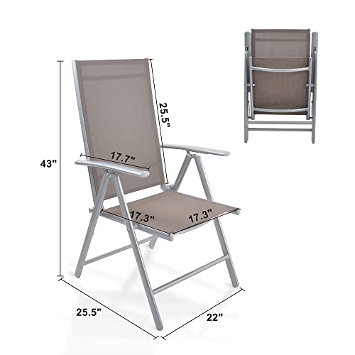 Dporticus Set Of 2 Patio Folding Sling Back Chairs Aluminum Adjustable Reclining Indoor Outdoor Deck Camping Garden Pool #TOP2