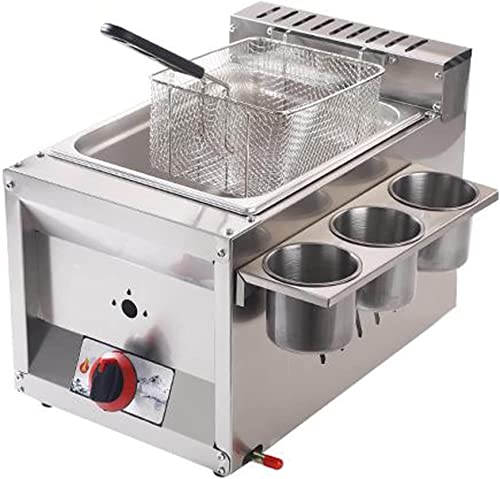 WOTZOV Freidora de Gas Comercial, freidora Profunda con Cesta y Tapa, diseño de Quemador infrarrojo de bajo Consumo, fácil de Limpiar, para Uso Comercial y doméstico.，8L+1xFried Basket