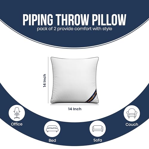 Utopia Bedding Throw Pillow Inserts (Pack of 2, White), 14 x 14 Inches Decorative Indoor Pillows for Sofa, Bed, Couch, Cushion Sham Stuffer