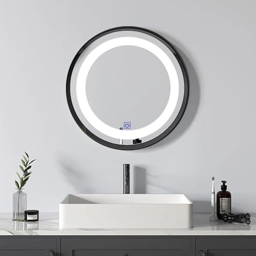 Armadietto da parete rotondo da bagno con specchio LED con illuminazione tricolore regolabile, barra luminosa impermeabile, interruttore smart touch, design rotondo moderno per bagni eleganti