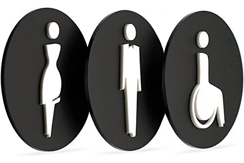 Signs - Elegant, Set 3x- Plaque signalétique Toilette Homme Femme Handicapé - Pancarte Toilette pour porte toilettes autocollant - Signaletique Toilettes...