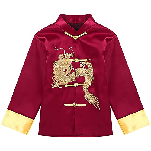 Kkmeter Kids Boys Traditional Chinese Kung Fu Outfit Embroidery Dragon Tang Uniform Martial Arts Suits (8-10, Burgundy) #TOP5