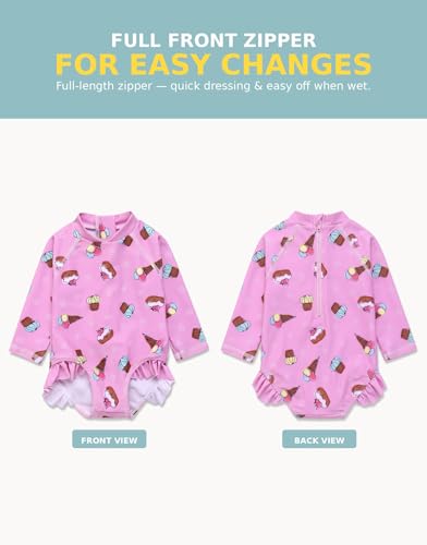 Image of VAENAIT BABY Girls One-Piece Swimsuit, UPF 50+ Long Sleeve Rash Guard, Ruffle Swimwear Infant & Toddler for 0-2 Years