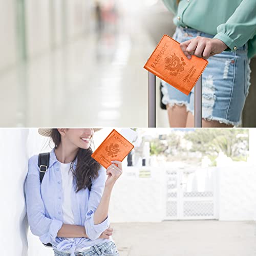 Image of Passport and Vaccine Card Holder Combo, Passport Holder with Vaccine Card Slot, Passport Wallet, Passport Cover, Passport Case, Passport Holder for Women and Men(BA-Orange)