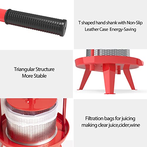 Heavy-duty Cross-beam Stainless Steel Fruit and Wine Press with Reusable Mesh Bags