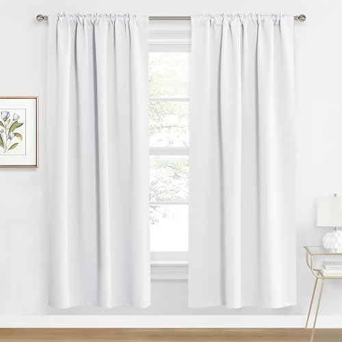Image of RYB HOME Blackout Curtains for Living Room, Back Tab & Rod Pocket Top Insulating Window Decor for Bedroom Dining Sliding Glass Door Home Office, W 62 x L 84, Pure White, 2 Panels