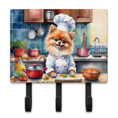 Caroline's Treasures Pomeranian The Chef Leash or Key Holder Wall Hooks, Key Hooks Holder, Coat Rack Wall Mount, Coat Hooks, Hooks for Hanging Keys, Towels, Aprons, Leashes
