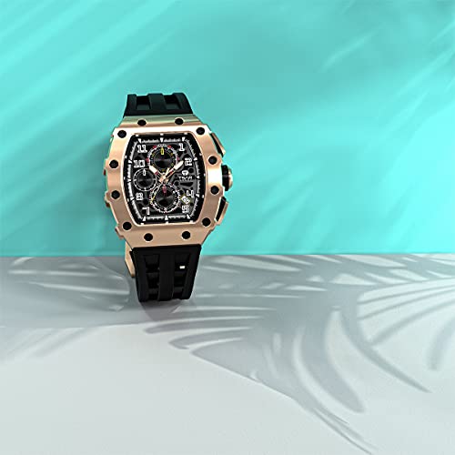 TSAR BOMBA Herren Uhr Tonneau Chronograph 50M Wasserdichter Luxus Skelett Daydate Armbanduhr Stilvolles Cool Tauchen Sport Männer Uhren Japanisches Quarzwerk Saphirglas Geschenk für Männer