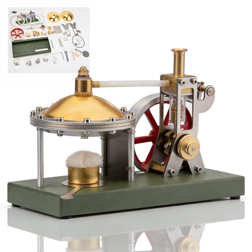 ENJOMOR DIY Steam Engine Kit, Retro Vertical Steam Engine Model with Spherical Boiler, Mini Metal Engine Model for Demonstration and Collection
