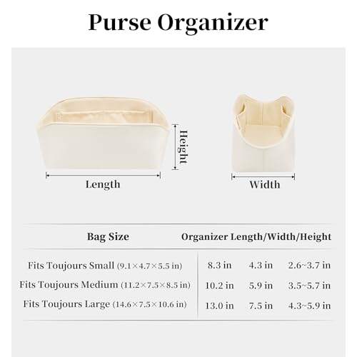 Image of Purse Organizer Insert for Dior Toujours Medium Bags, Satin Luxury Bag Insert, Lightweight & Portable Purse Shaper with Pockets, Ideal for Travel, Shopping, and Daily Use(Craie, Toujours M)