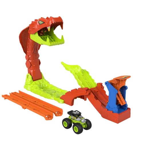 Hot Wheels Monster Trucks Toy Playset, Snake Slam Takedown Track Set with Exclusive 1:64 Scale Bone Shaker Toy Vehicle, Includes Track, JJN44 - Image 3