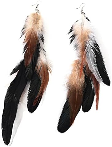 GOGNGTR Bohemian Long Feather Earrings for Women Handmade Natural Dangle Tassel Jewelry (Style G)