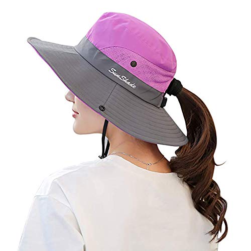 Peicees Womens Sun Hat Packable Ponytail Hat Cowboy Bucket Fishing Hat For Women (Purple) #TOP4