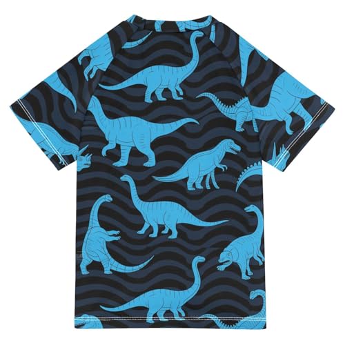 Animal Dinosaur Fluorescence Blue Black Short Sleeve Matching Bathing Suits for Kids Swimsuits for Little Girls Girls Swimsuit with Rashguard for 3-12 Years trajes de bano para nina2