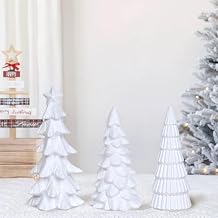 White Christmas Tree Figurines Tabletop Tree Set of 3 Small Resin Christmas Trees Figurine Home Decor Decorative Xmas Trees for Table Indoor Decorations Elegant Fireplace Living Room Centerpieces