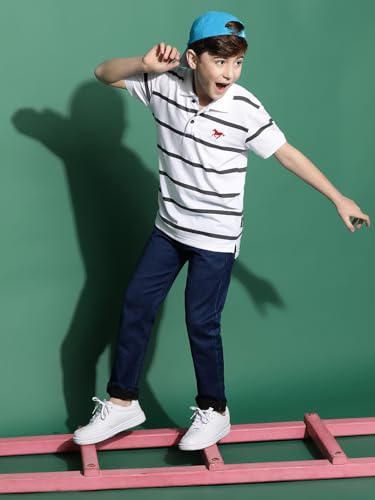 Image of Li'l Tomatoes Boys Cotton Pique Polo T-Shirt | Striped Half Sleeve Casual Summer Wear | Soft & Breathable | 9-16 Years