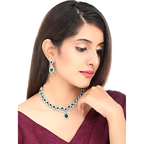 Image of Yellow Chimes Jewellery Set for Women and Girls American Diamond Jewellery Set | Rosegold Rhodium Plated AD Necklace Set for Women | Birthday Gift for Girls & Women