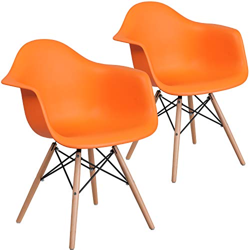 Flash Furniture 2 Pk. Alonza Series Orange Plastic Chair With Wooden Legs #TOP2
