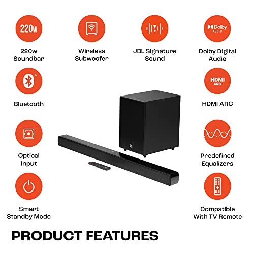 JBL Cinema SB271, Dolby Digital Soundbar with Wireless Subwoofer for Extra Deep Bass, 2.1 Channel Home Theatre with Remote, HDMI ARC, Bluetooth & Optical Connectivity (220W) view 2