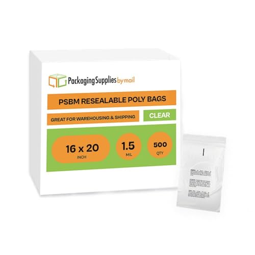 PSBM Polypropylene Bags 16 x 20 Inch Durable Polybags 200 Count, Self Seal Clear Poly Bags with Suffocation Warning for Packaging & Shipping, Clear Zip bags for T Shirt packaging