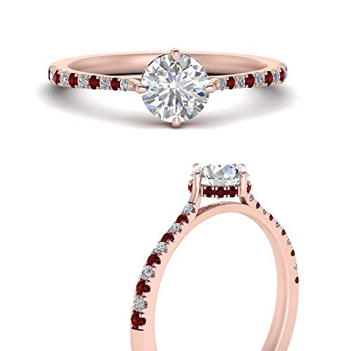 Image of Choose Your Gemstone Compass Point Under Halo Round Engagement Ring Rose Gold Plated Round Shape Side Stone Engagement Rings Lightweight Office Wear Everyday Gift Jewelry US Size 4 to 12