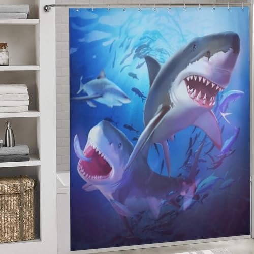 Rideau de douche requin lavable en tissu polyester 183x183cm - 2