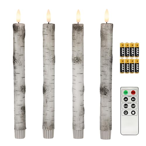 Fanna Birch Flameless Taper Candles, Real Wax Finished Flickering Battery