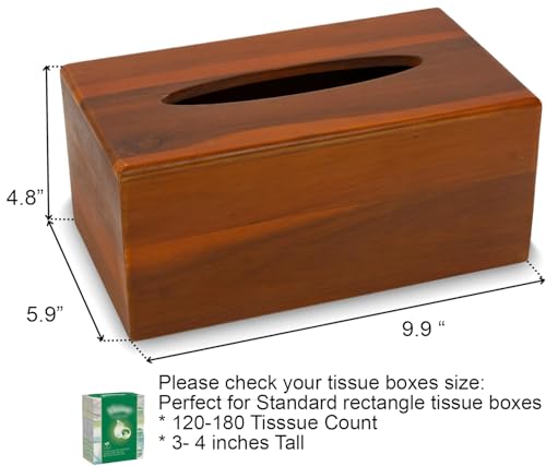 KOLWOVEN Tissue Box Holder - Tissue Box Cover Square- Acacia Wood Tissues Cube Box Cover -Modern Farmhouse Decor Facial Tissue Holder on Table and Bathroom (Rectangular), Brown